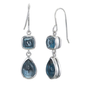 Cabochon London Blue Topaz 2-Stone Drop Earrings