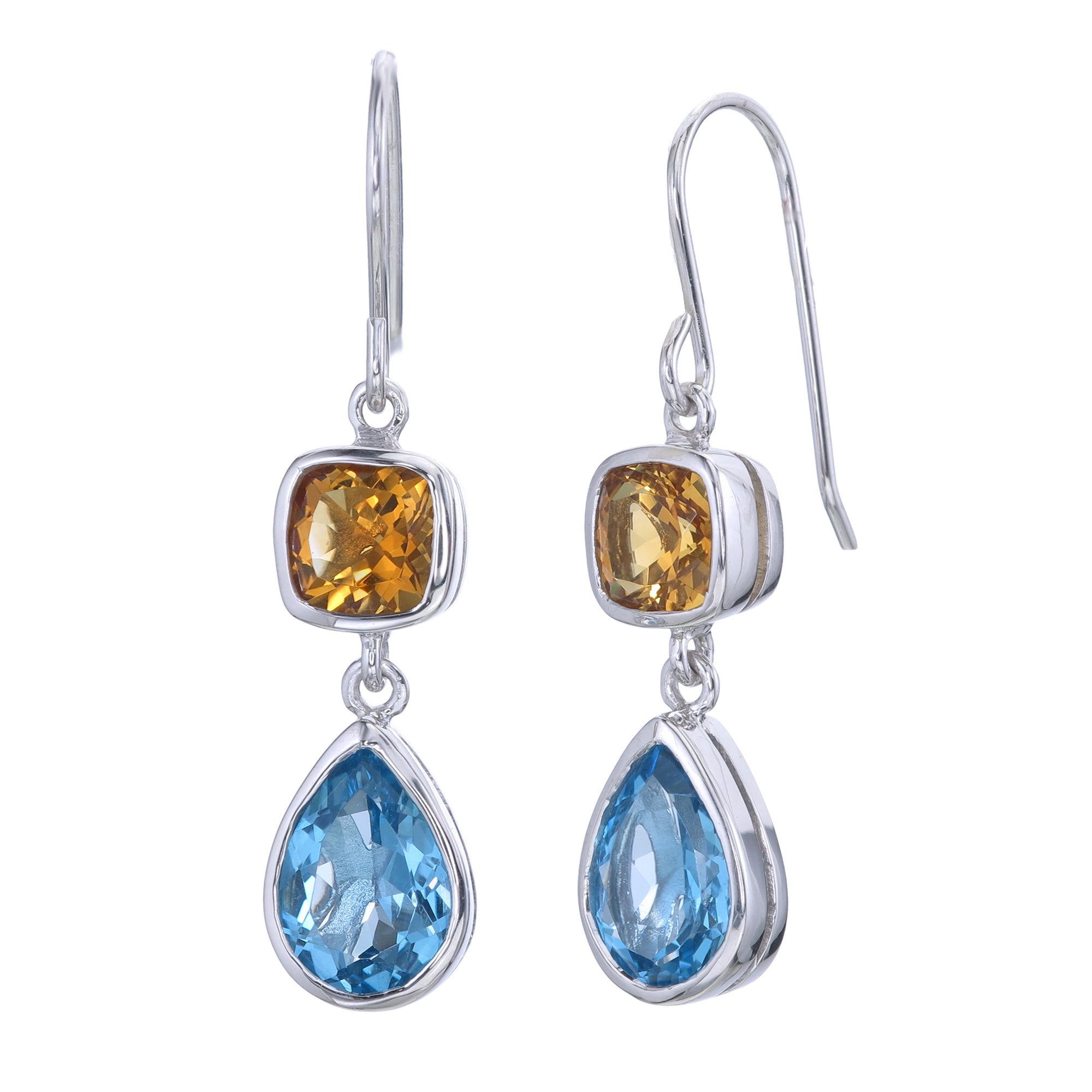 Citrine and Swiss Blue Topaz Dangle Earrings