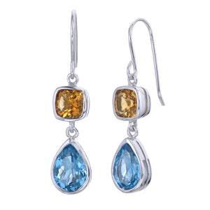 Citrine and Swiss Blue Topaz Dangle Earrings