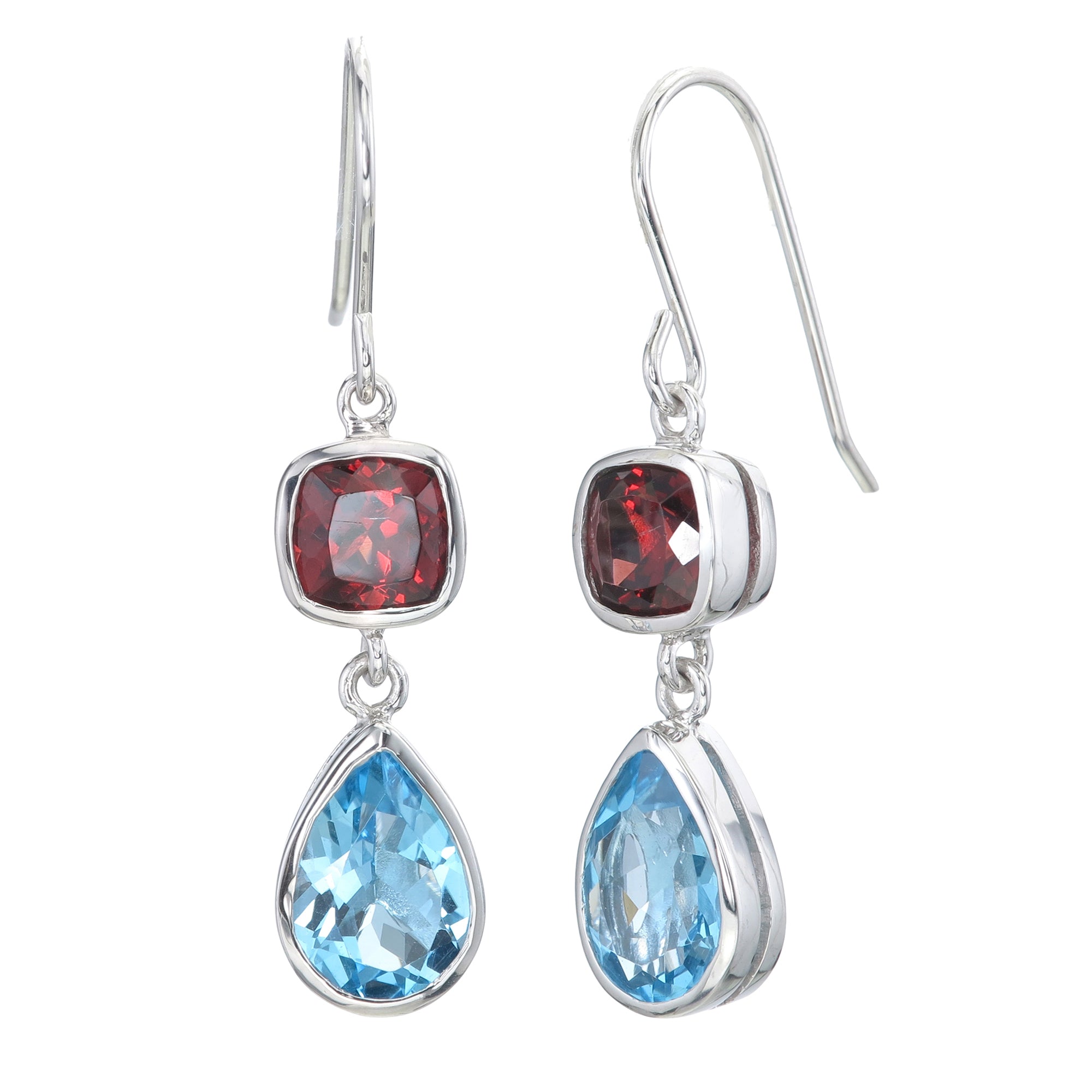 Garnet and London Blue Topaz Dangle Earrings