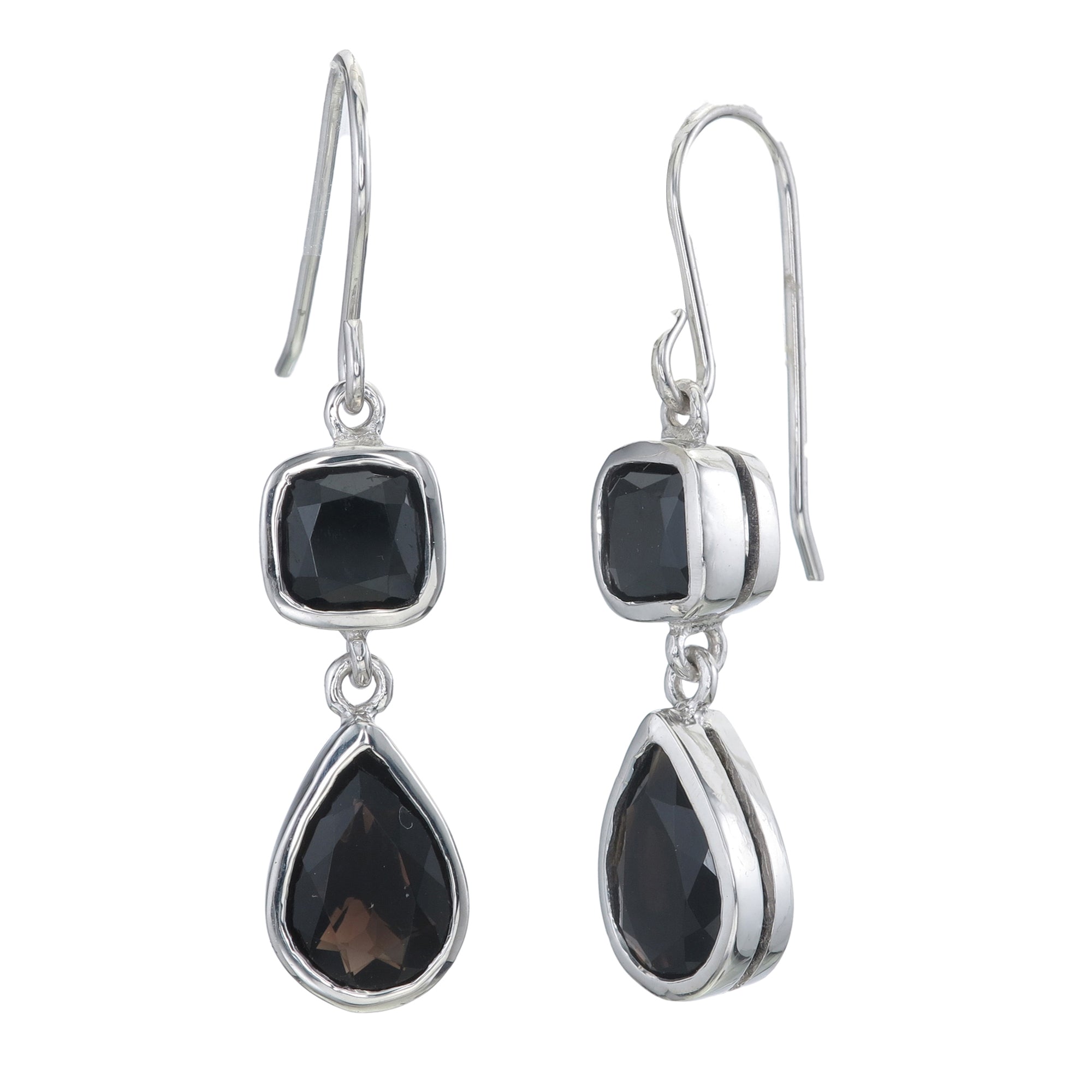 Onyx 2-Stone Drop Earrings in Sterling Silver