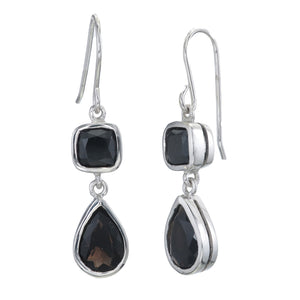 Onyx 2-Stone Drop Earrings in Sterling Silver