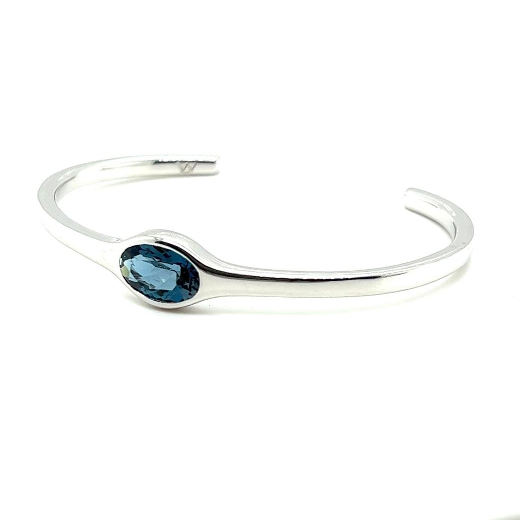 Silver Cuff Bracelet with London Blue Topaz Stone